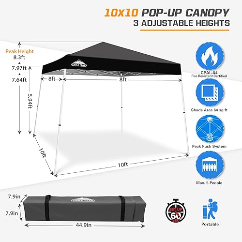 Vista 217 de EAGLE PEAK Tienda de campaña desplegable de pierna inclinada de 8 x 8 pulgadas, fácil instalación para una persona, toldo de playa al aire libre
