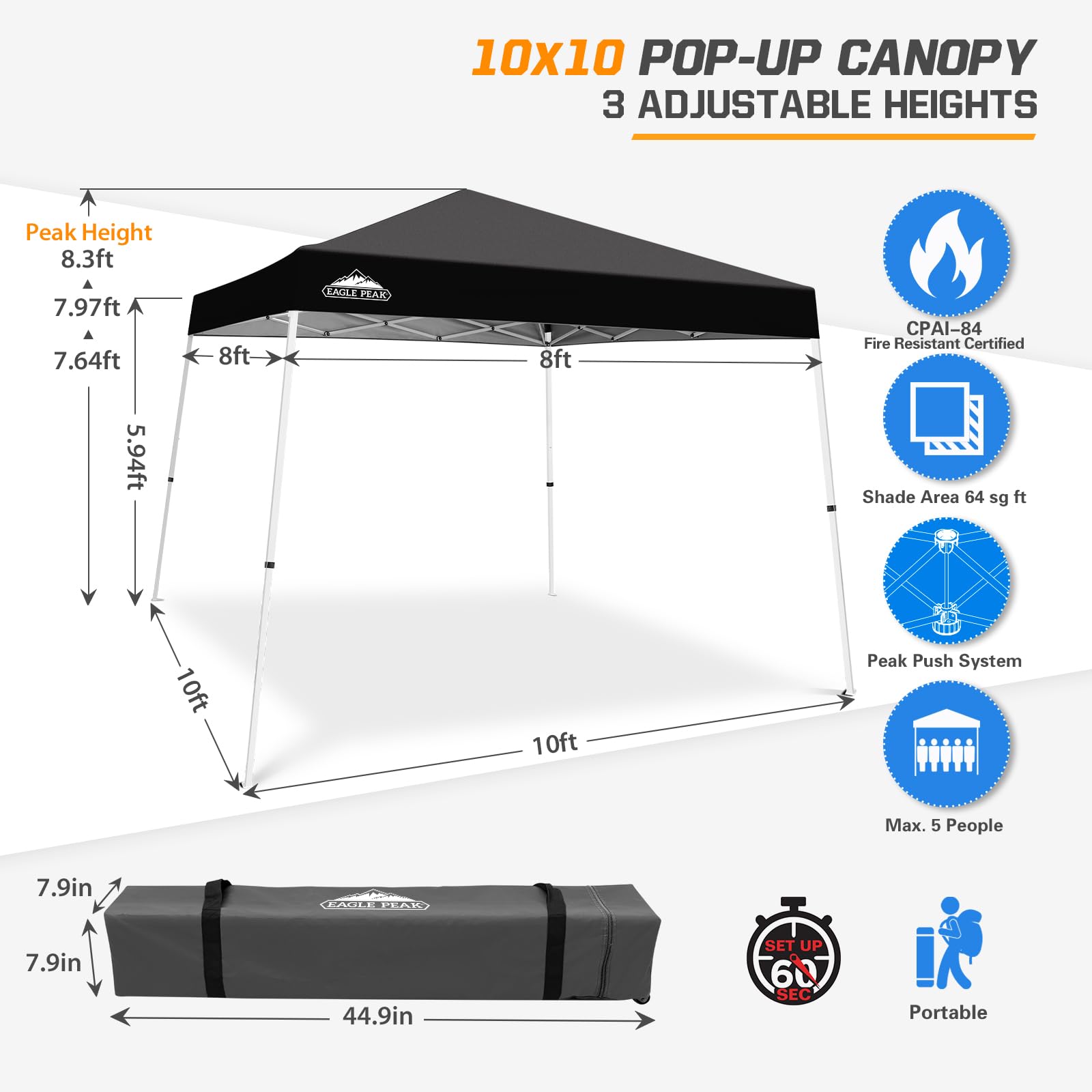 ABCCANOPY Auvent Portable Avec Pieds Inclinés - 25,4 X 25,4 Cm - Abri Instantané Compact - Tente