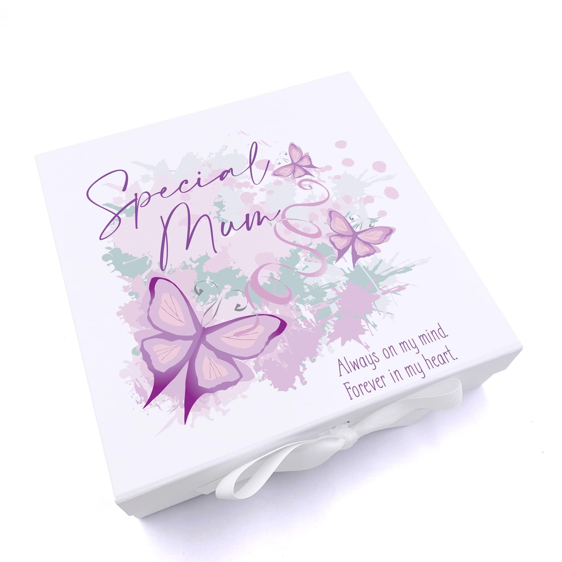 Ukgiftstoreonline White Personalised Special Mum Pink And Purple Butterfly Keepsake Memory Box Gift (Medium)