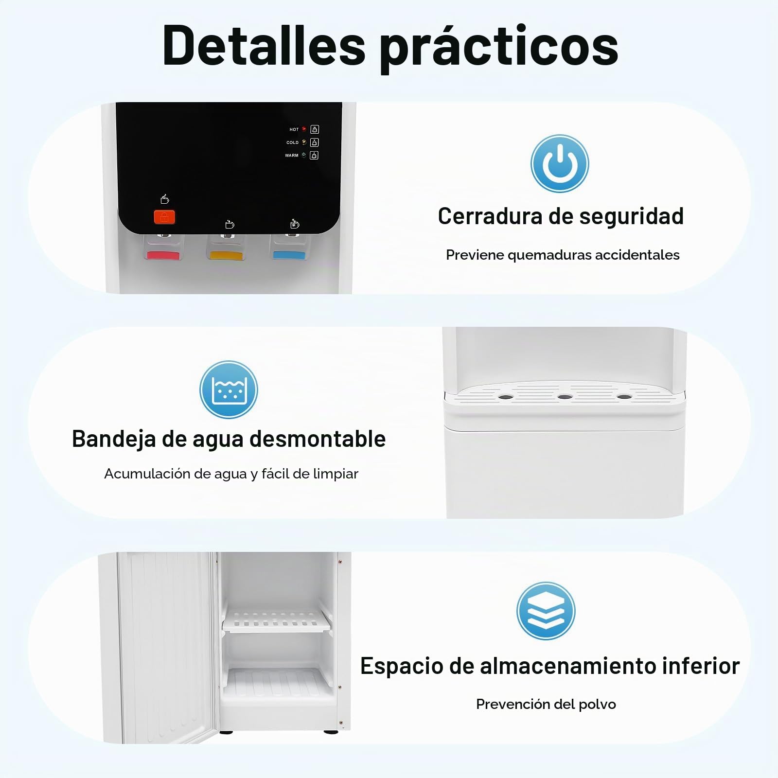 ‎Dispensador de agua eléctrico de pie, caliente y frío, doble función, máquina de beber de pie, dispensador de agua caliente y fría con 500 W de potencia de calentamiento y 75 W de potencia