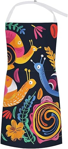MUSM Apron for Adults - 27.6 X 31.5 Inch, Heavy-Duty Polyester Aprons with Two Large Pockets, Waterproof Snail And Flower Kitchen Apron for Cooking,