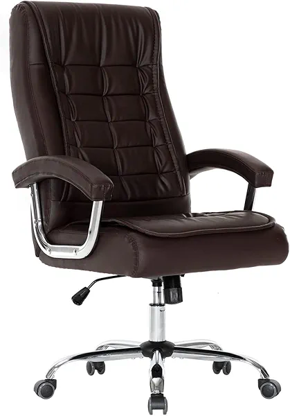 Hoxne Executive Office Chair Adjustable Leather Chair High Back Swivel Office Desk Chair with Padded Armrest 350lbs Load-Bearing Spring Seat Computer Desk Chair for Home Office (Brown)