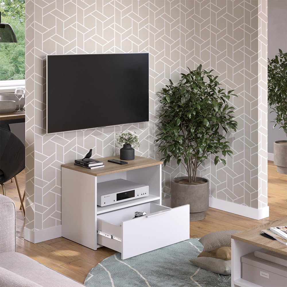 Vicco Mobile tv Wido, Bianco/Sonoma, 60 x 50 cm | con cassetto, adatto per TV fino a 43 pollici, passacavi integrato