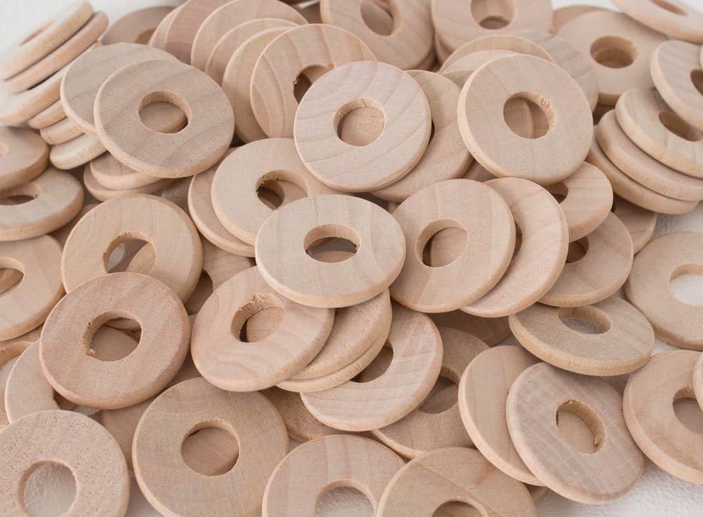 Wooden Bird Toy Washers, 1 Inch Diameter with 3/8 Inch Hole (50-Pack)