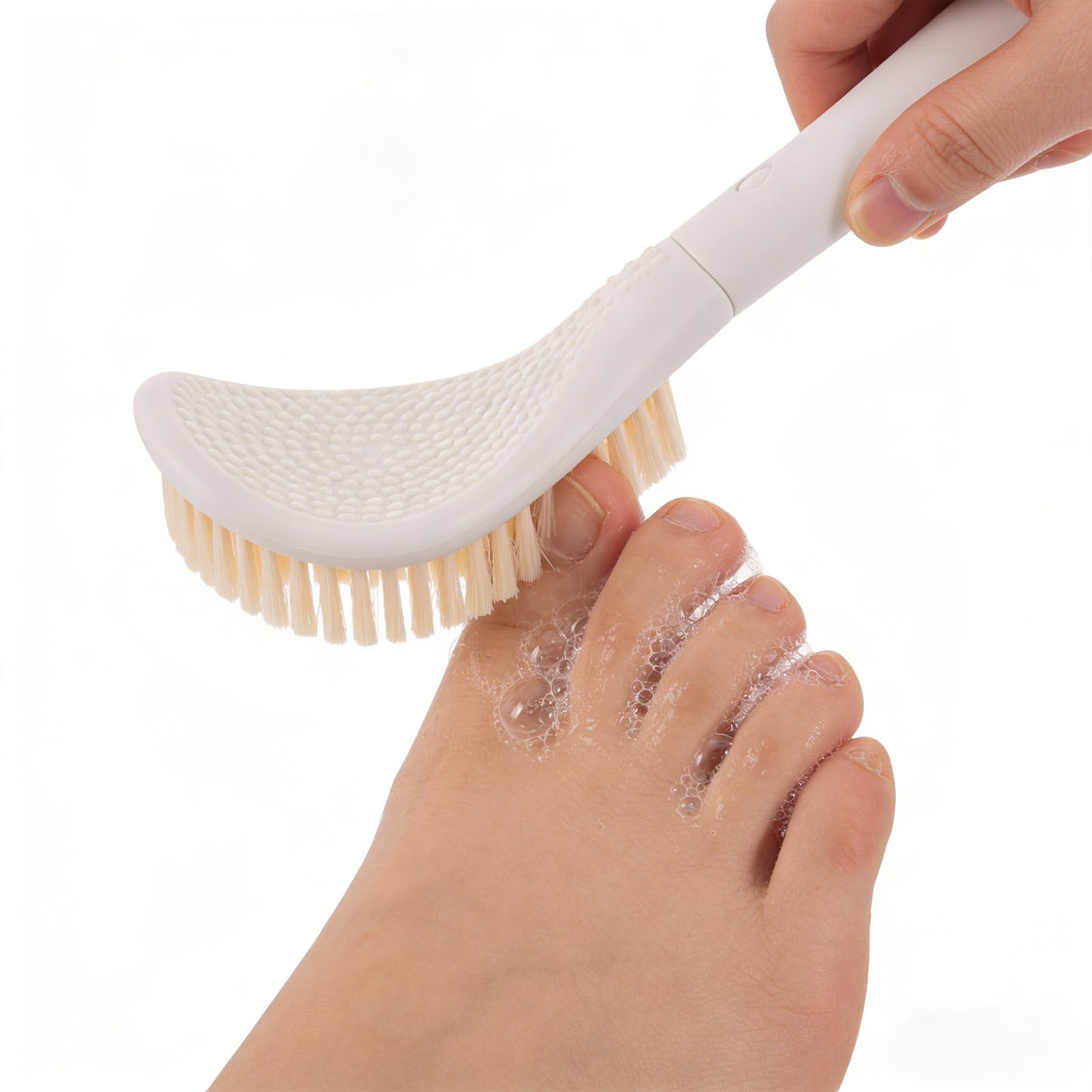 Cepillo Limpiador de Pies de Mango Largo para Ducha y Baño | Doble Cara, Abs y Pa, Color Blanco, Diseño Ergonómico, Limpieza Profunda de Piel Muerta