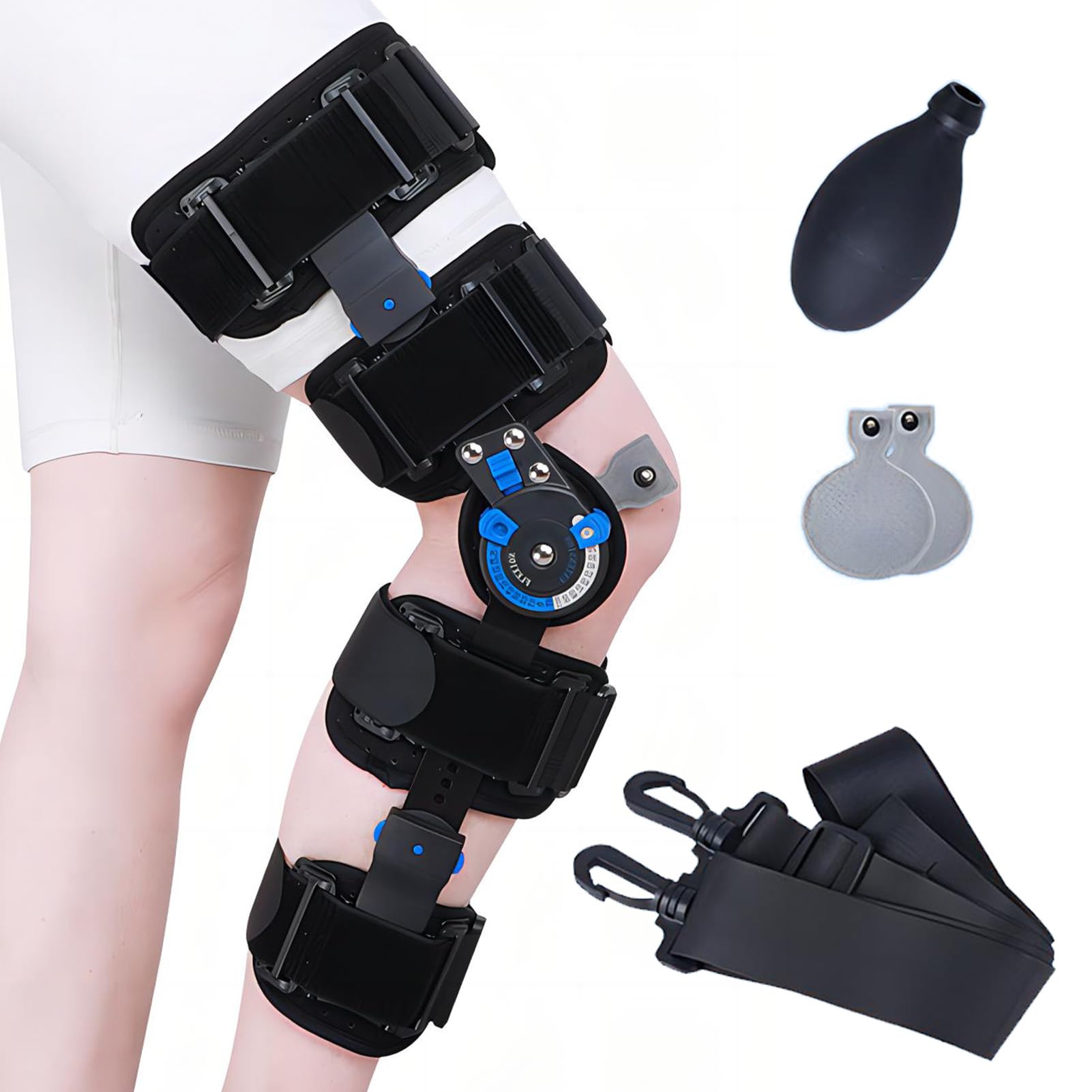 PEIKVOUL Hinged Knee Brace ROM, Post Op Knee Immobiliser Orthosis Adjustable Length& Angle Leg Stabilizers for Meniscus Tear, Arthritis, ACL, PCL, Osteoarthritis, Orthopedic Rehab for Adult