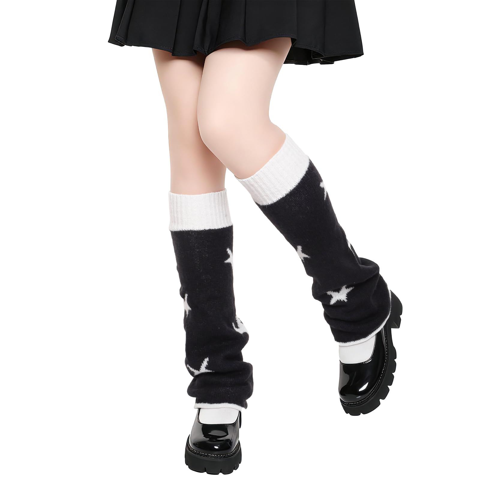 Girls Kawaii Leg Warmers Star Knitted Flared Leg Warmers Goth Gyaru Accessories Crochet Baggy Cuff Ankle Heap Socks