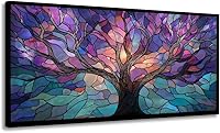 GAFSING Purple Teal Pink Stained Glass Tree of Life Canvas Wall Art - Modern Abstract Nature Print for Living Room, Bedroom, Office Decor
