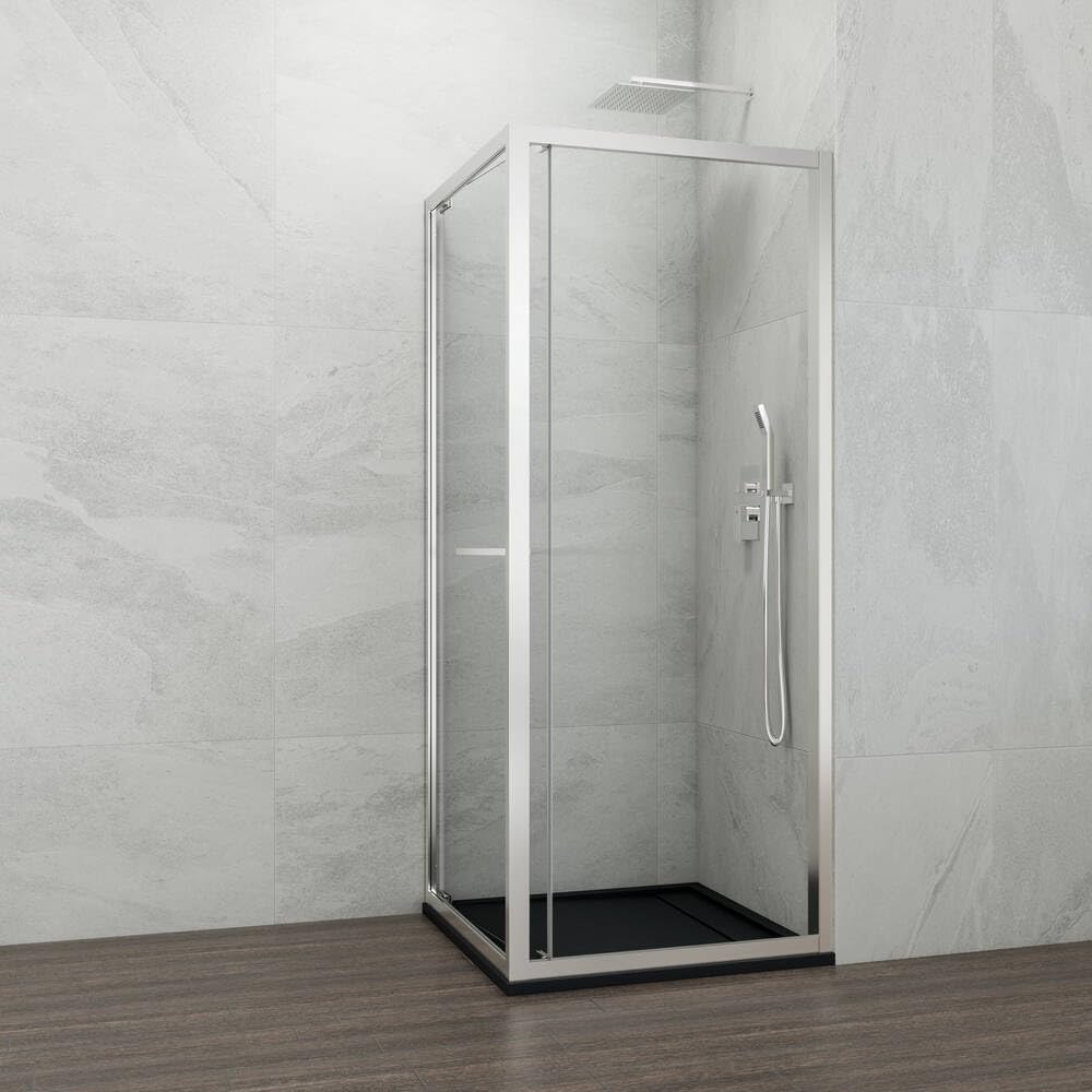 GME - Mampara Ducha Cromo 1 Puerta Corredera Plegable + 70cm Panel Lateral Fijo 65cm | Mampara de Cristal Reversible, Perfilería con Ancho Adaptable, 195cm de Altura y Vidrio con Grosor 6mm