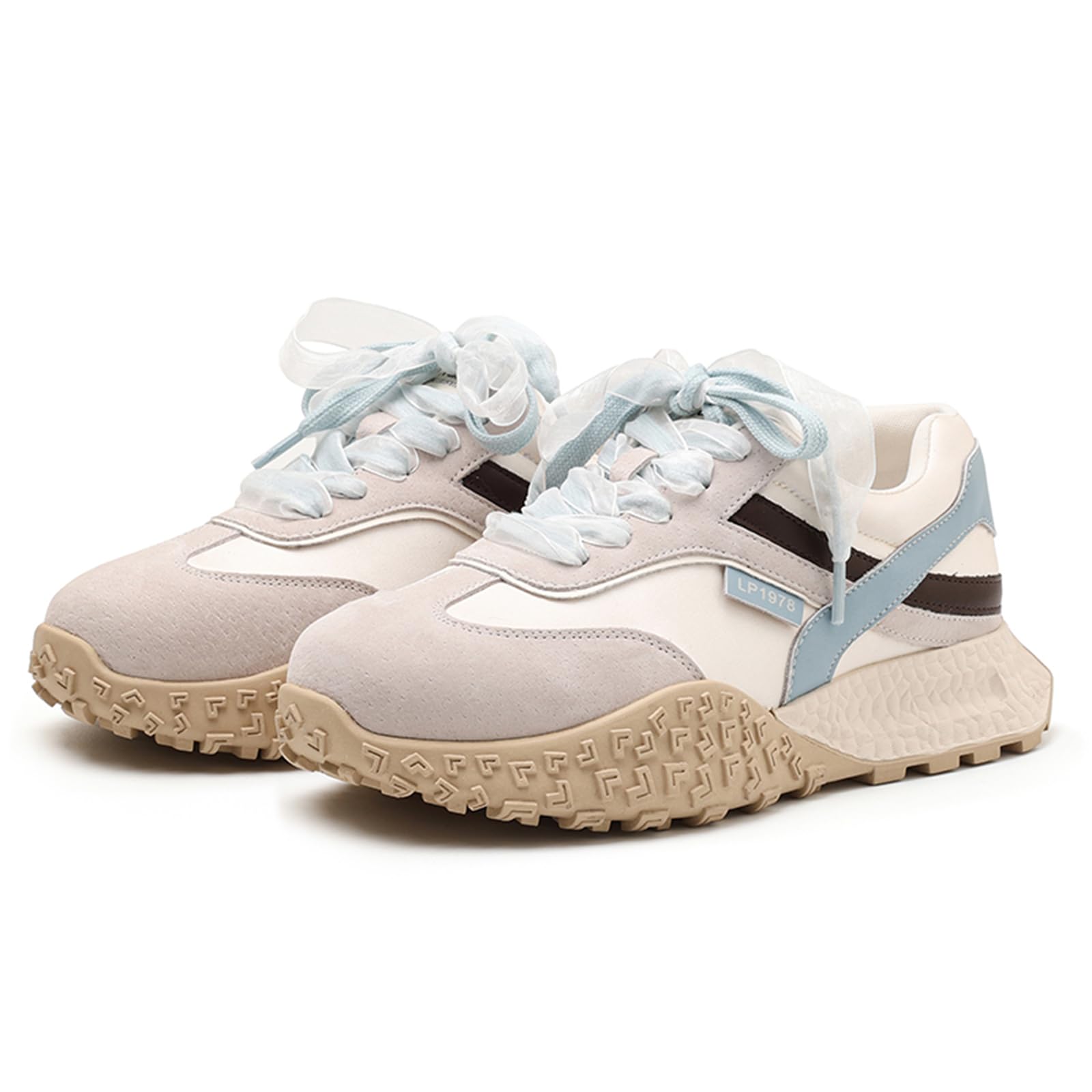 CUTEHEELS Wygodne, wytrzymałe damskie sneakersy ze skóry z okrągłym noskiem i sznurowaniem