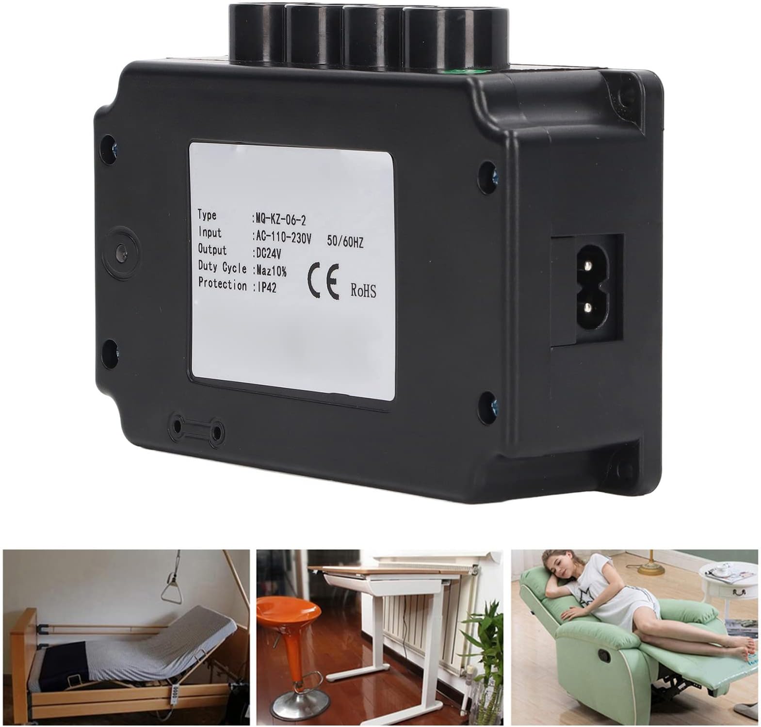 Marhynchus Electric Actuator Controller with Cable, AC 110-230V, Black, MQ 06 2, Up to 2 Motors, IP42, Smart Home, Wall Cabinets, Folding Beds