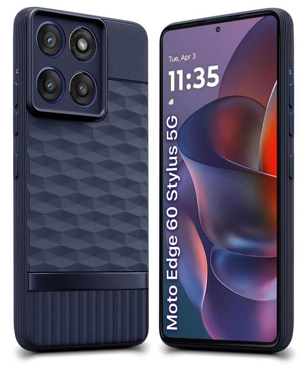 WOW IMAGINE Back Cover for Moto Edge 60 Stylus 5G with Hexa Cube Design | Ultra Slim Soft Rubberised Case | Inner Velvet Fabric | Matte Silicone Flexible Mobile Case | Camera Protection - Blue