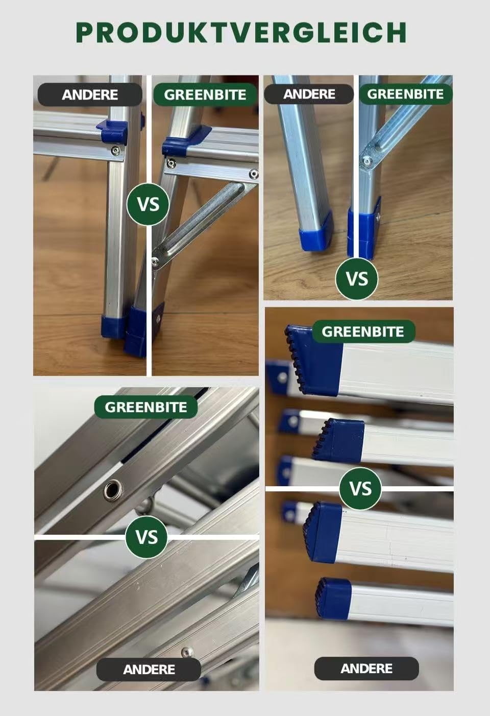 Aluminium Stehleiter 3-7 Stufen – Klapptritt aus Alu, rutschfeste breite Stufen, 150 kg Belastbarkeit, Stabiler Sicherheitsbügel, kompakt faltbar (nomal, 4 Stufen - 78cm)