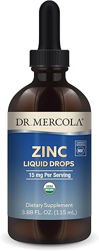 Dr. Mercola Suplemento dietético líquido de zinc, 5 mg por porción, alrededor de 28 porciones, 3.88 onzas líquidas, apoya la salud de los órganos y