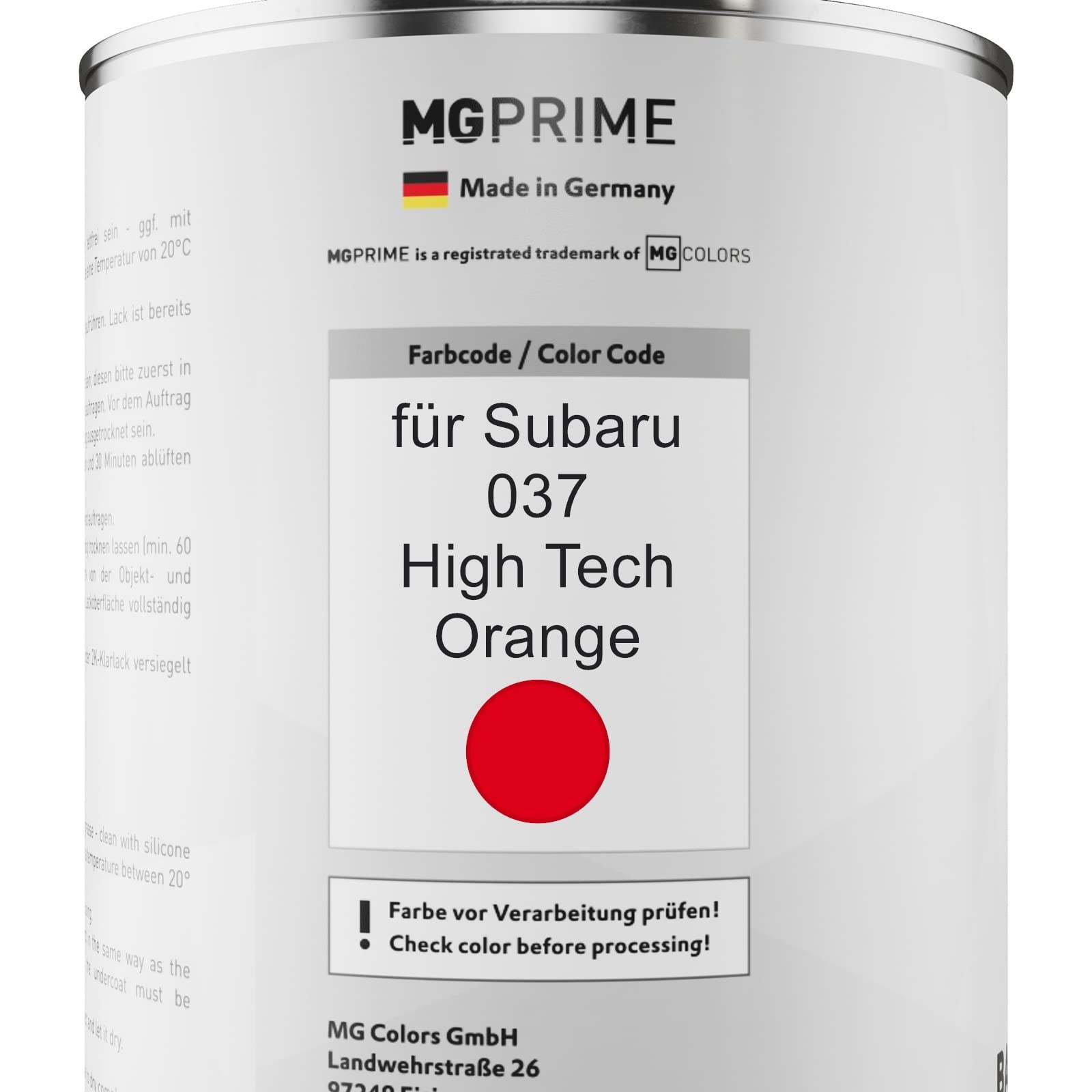 MG PRIME Peinture voiture kit de pot pour Subaru 037 High Tech Orange couche de base vernis 2C durcisseur prêt à pulvériser 2,5l