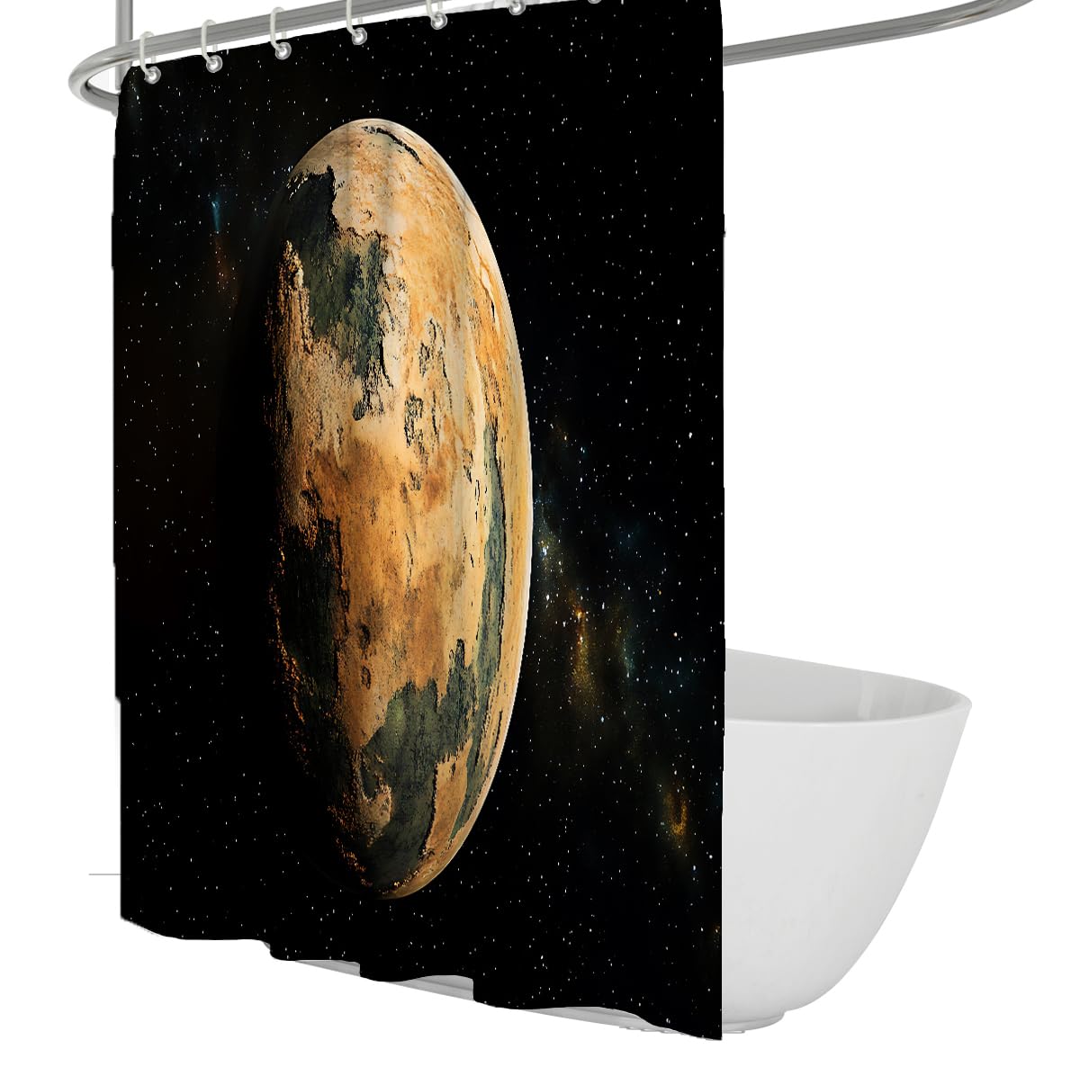 OLLIAR Home Realistic Universe Planet Shower Curtain 180x180 Deep Space Print with Starry Background Bathroom Decor Washable Fabric Bath Curtain with Hooks