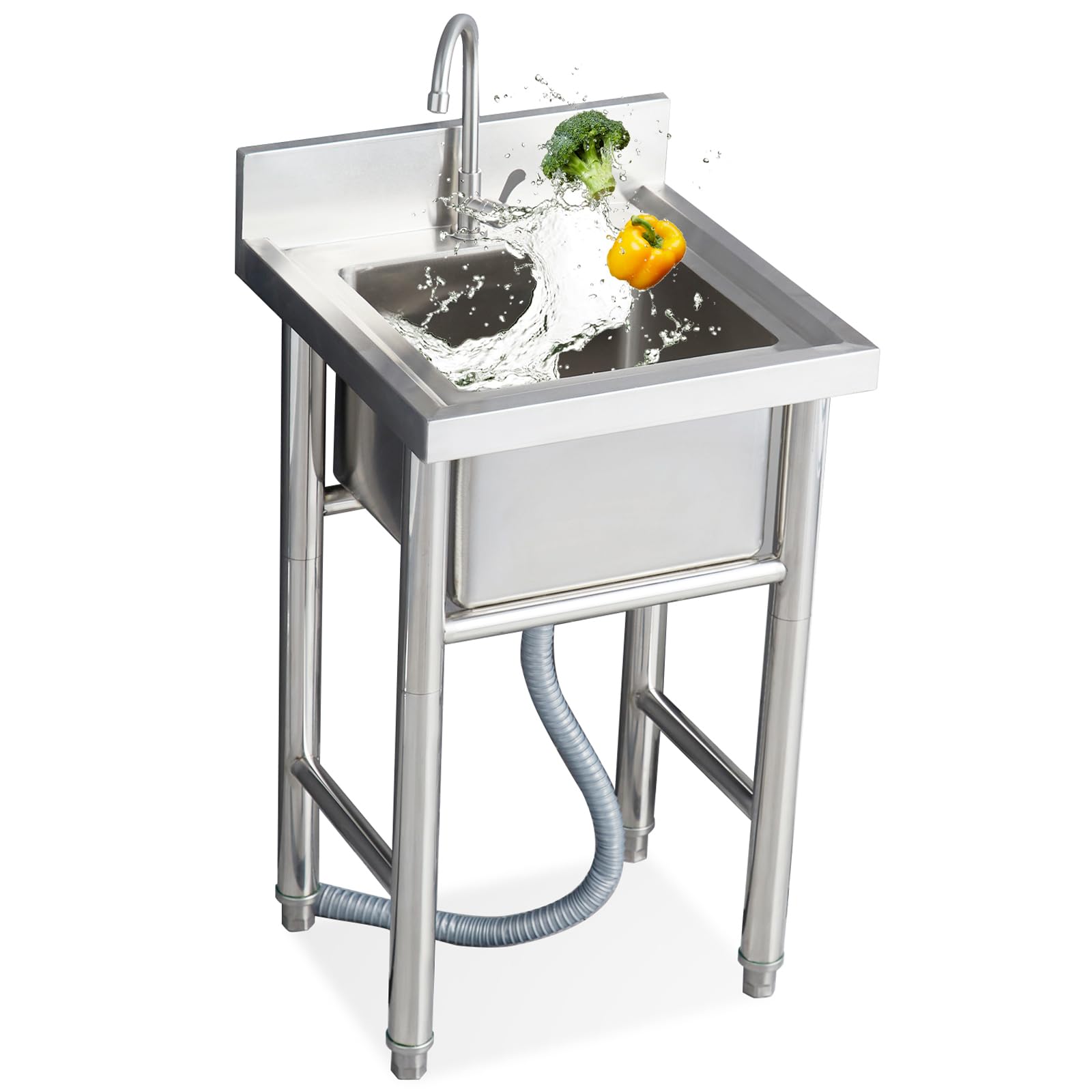 Csxsxauo Freestanding Utility Sink Mop Basin Wash Station, Heavy Duty Stainless Steel Commercial For Home Outdoor Yard, Garage, Shop, Basement