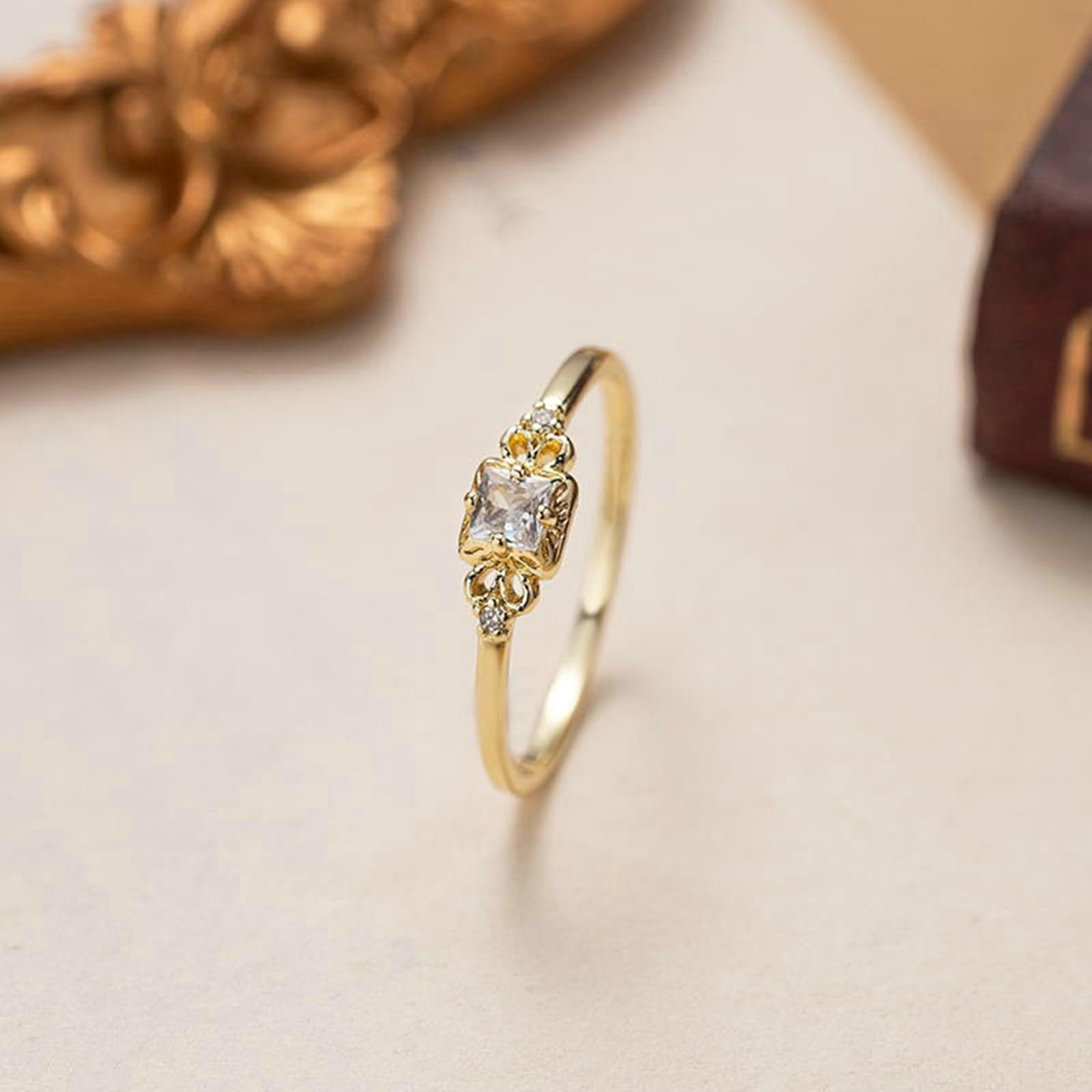 Anello Proposta Matrimonio Oro, Oro Giallo 9K 14K 18K Anello Promise Vintage Flower con Moissanite