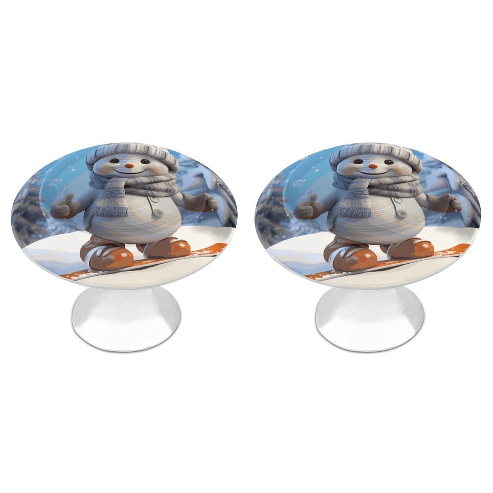 MUSM Cute Snowboard Snowman Cabinet Knobs Aluminum Alloy Drawer Handles Kitchen Drawer Pulls Round Door Knob with Screw Simple Cabinet Hardware for Dresser Furniture Bathroom 2Pack
