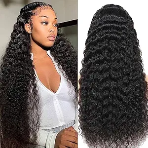 13x6 HD Lace Front Wigs Human Hair Pre Plucked 200% Density 13X6 Transparent Deep Curly Glueless Lace Frontal Wigs for Women Virgin Brazilian Human Hair Super Soft Realistic Looking 32 inch