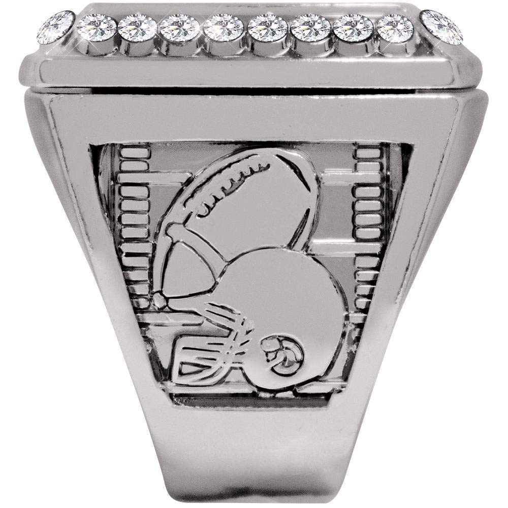 Crown Awards Fantasy Football Champion Rings - Silver Deluxe Fantasy Football Ring with Gems - Size 12 Prime