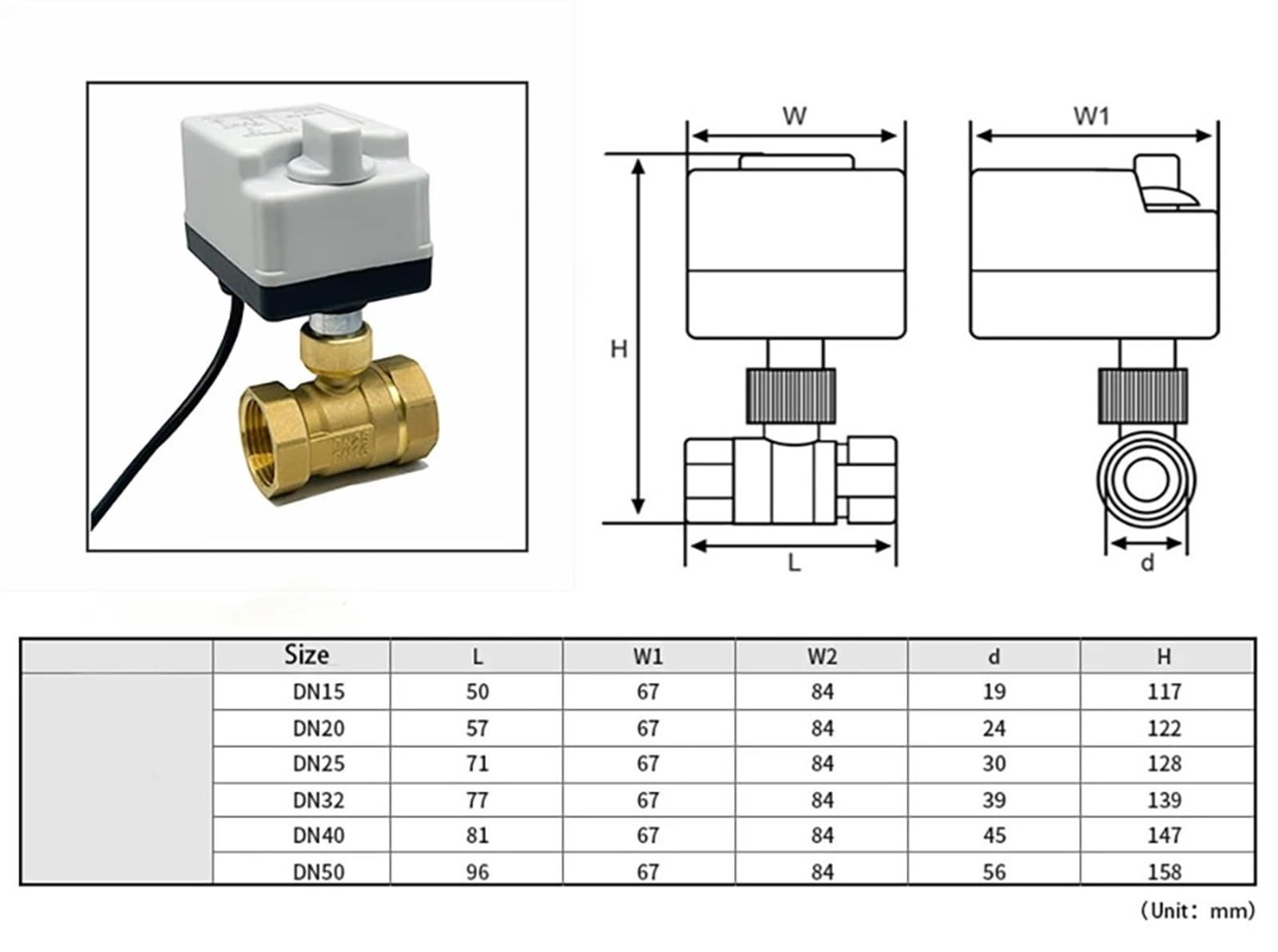 Válvula de Bola motorizada latón 2 vías DN15-DN50 Actuadores eléctricos 3 Cables y Controles con Interruptor Manual 220 V 12 24(220VAC,DN32)