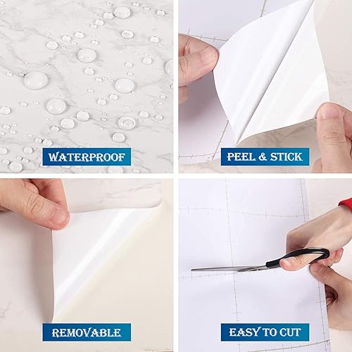Miniatura 4 de FunStick Papel tapiz de mármol blanco mate gris gris para despegar y pegar, papel de pared impermeable para cocina, papel de contacto de mármol,