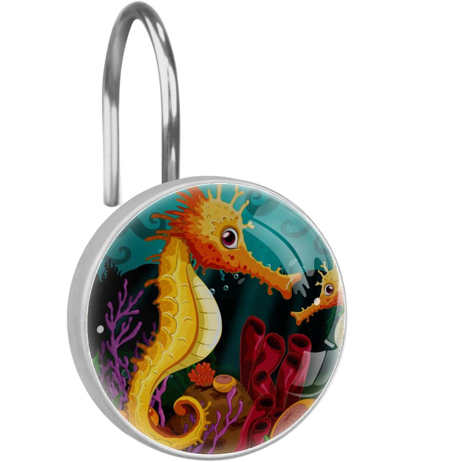 Crochets rideau de douche hippocampe en acier inoxydable pour salle de bain bord de mer x12