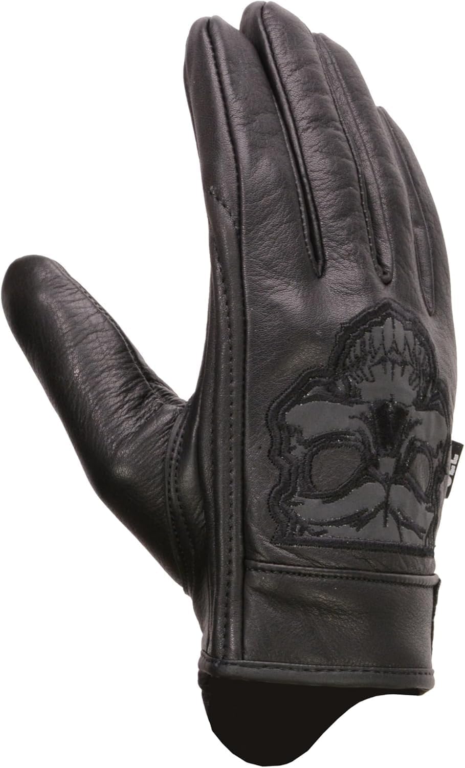 Milwaukee Men's Black Leather ‘Reflective Skull’ Motorcycle Hand Gloves W/Gel Padded Palm