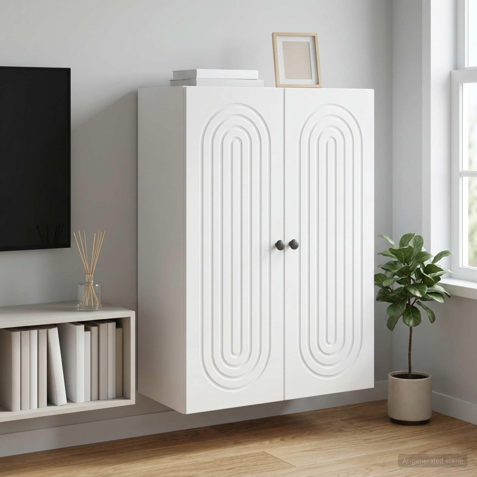 Armario de pared blanco de 66 x 34,5 x 90 cm con 2 puertas y 2 estantes para salón, pasillo u oficina, solución de almacenamiento que ahorra espacio con bisagras robustas y con cerradura