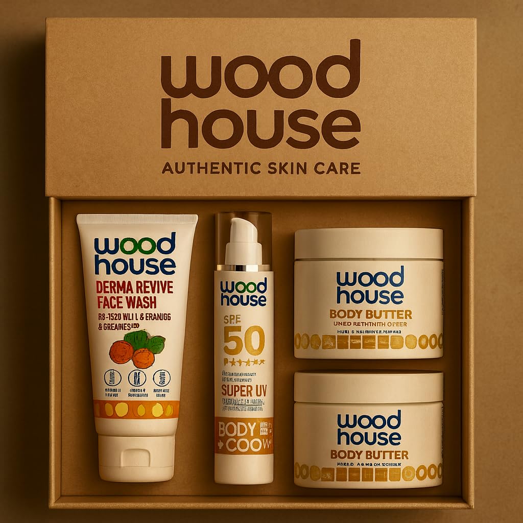 Wood House Winter Skincare Gift Set with Body Butter, SPF 50 Sunscreen, Face Wash, 4 Piece Authentic Skin Care Collection for Winter Care (Craft Brown Box)-image-32