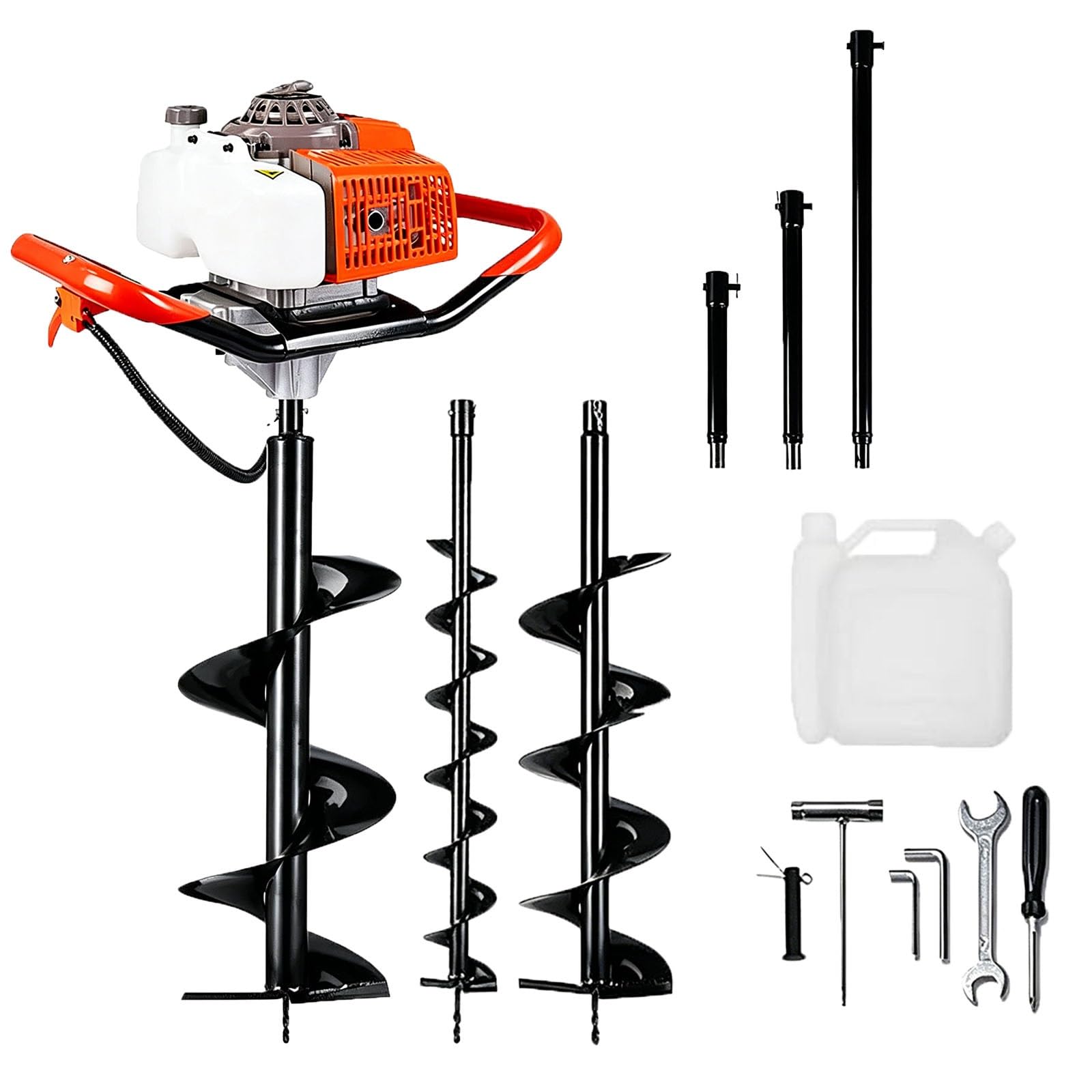 Koyike One Color 63Cc Gasoline Powered Post Hole Digger, 2-Stroke Earth Auger Includes 3 Auger Bits 4/8/12" And 3 Extension Rods, Heavy Duty Ground Drill Arrives In Two Boxes