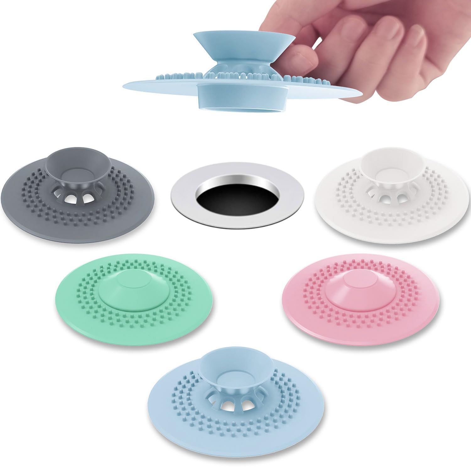 JBER Shower Drain Stopper - Silicone Bathtub Drain Strainers, Hair Trap Hair Catcher Bathtub Drain Stopper Protectors Cover Easy to Install and Clean Suit for Bathroom Bathtub and Kitchen 5 Pack