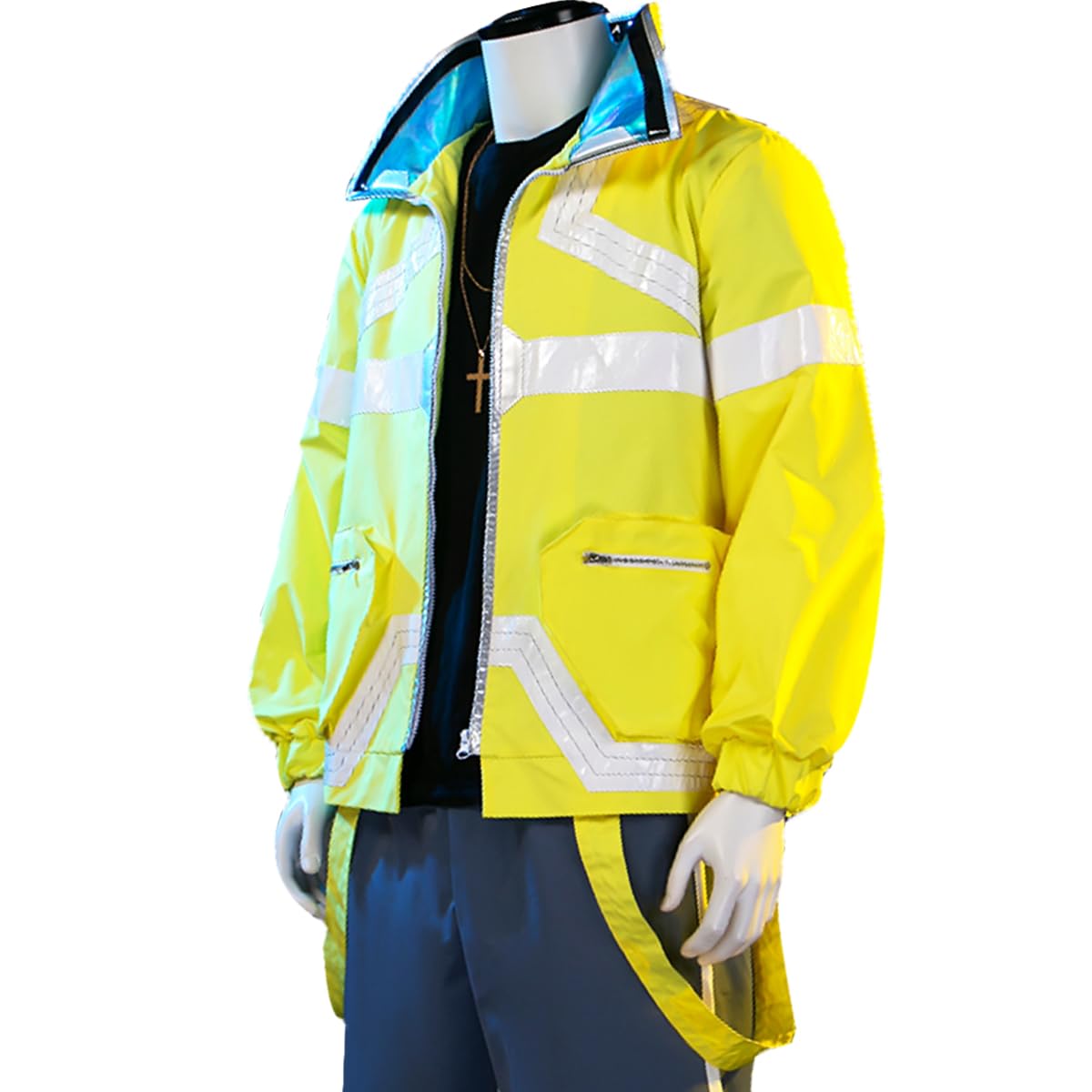 Unisex Men Fashion Punk Anime Yellow Jacket Cosplay Costume Zipper Motorcycle Coat Streetwear Halloween Outfits Full Set X-Large