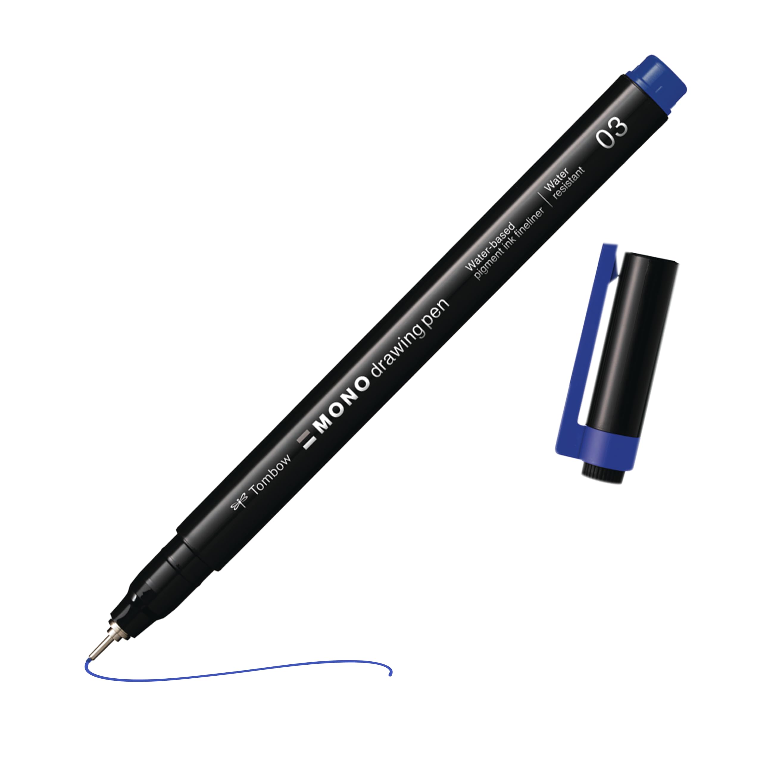 Tombow Mono drawing pen, fineliner, blue, drawing pen, water-resistant pigment ink, 0.3 mm tip, for sketches and technical drawings [WS-EFL15-03]