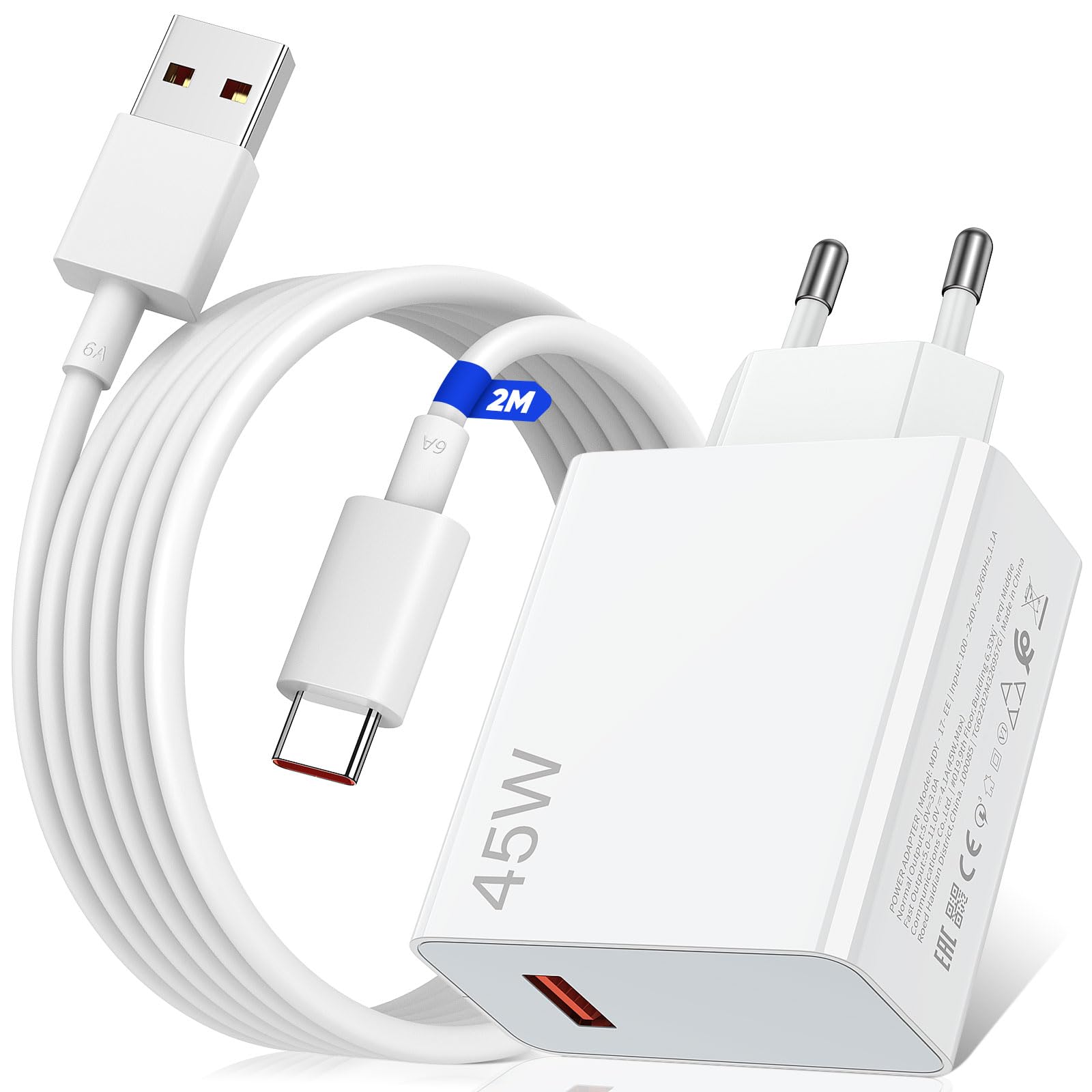 ACAGET 45W Caricatore con Cavo USB C 2M per Redmi Note 15 Pro 5G 14 13