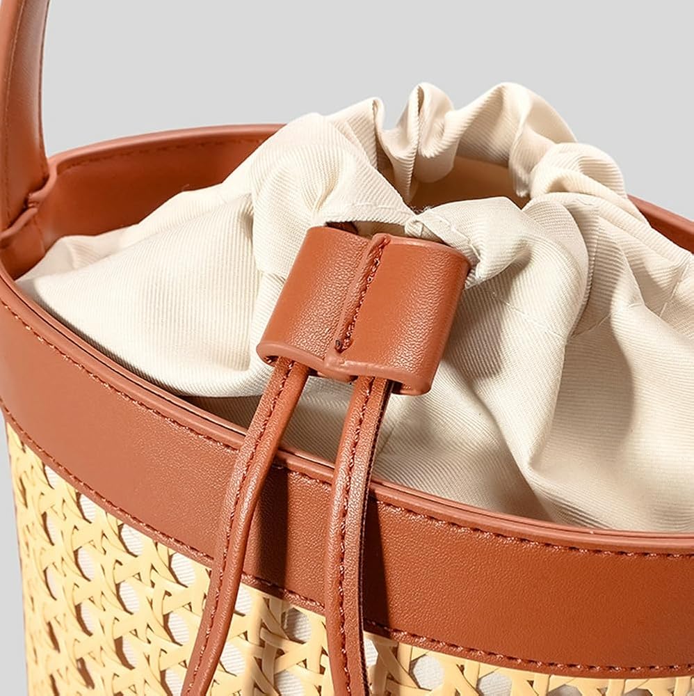 Amazon.com: Rattan Bag for Women Straw Tote Bucket Purse PU
