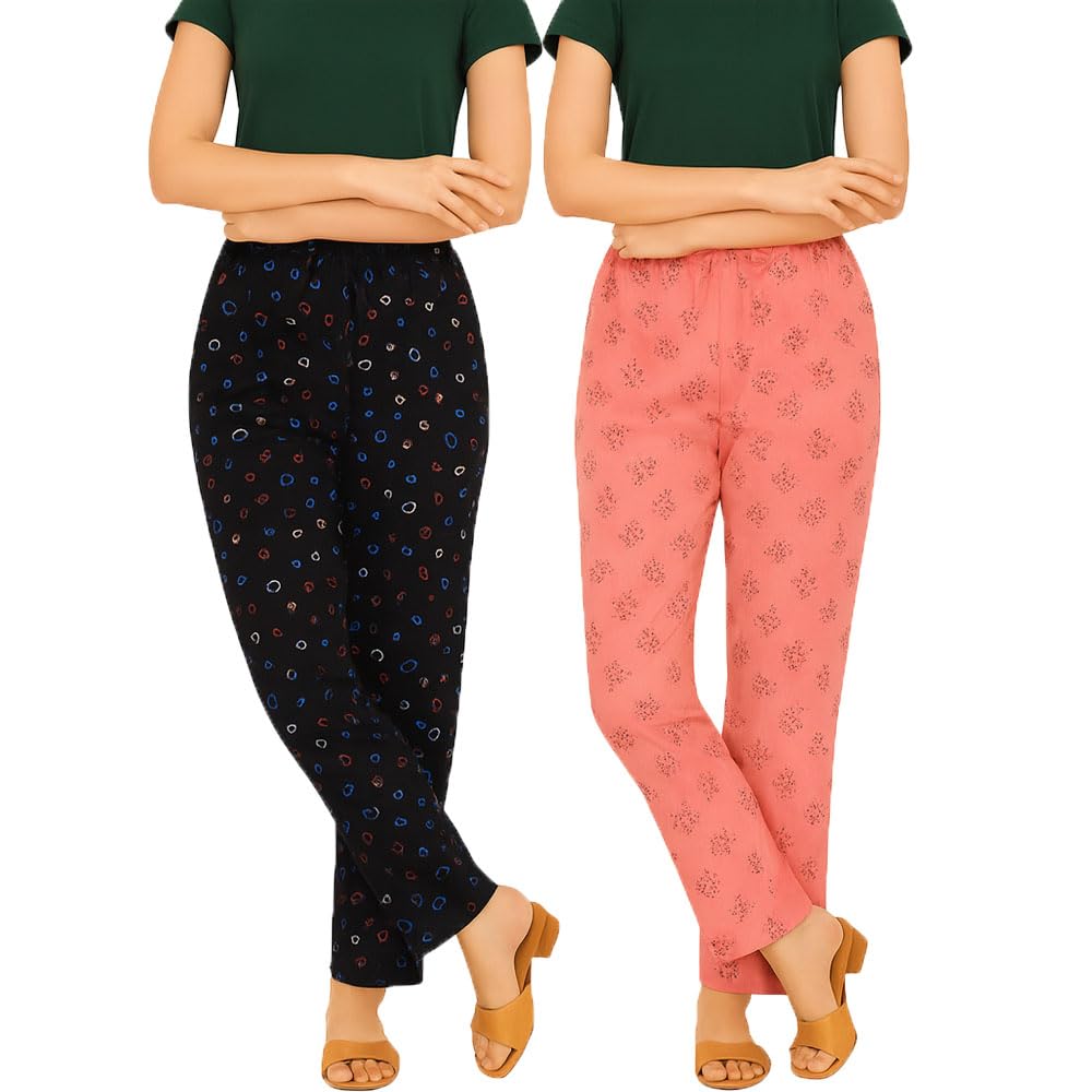 brand flex Women's Regular Wear Printed Cotton Pyjamas For Women Black, Pink Pack Of 2-picture-36
