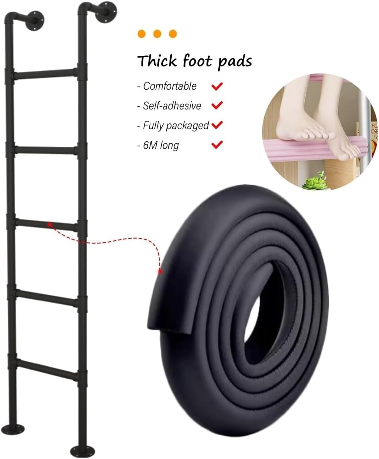 Bunk Bed Ladder, Bed Ladder, Home High Loft Attic Bed Step Ladders/Wrought Iron Bunk Ladder for Caravan Travel Trailer (Color : White, Size : 65inch/165.1cm/5.4ft)