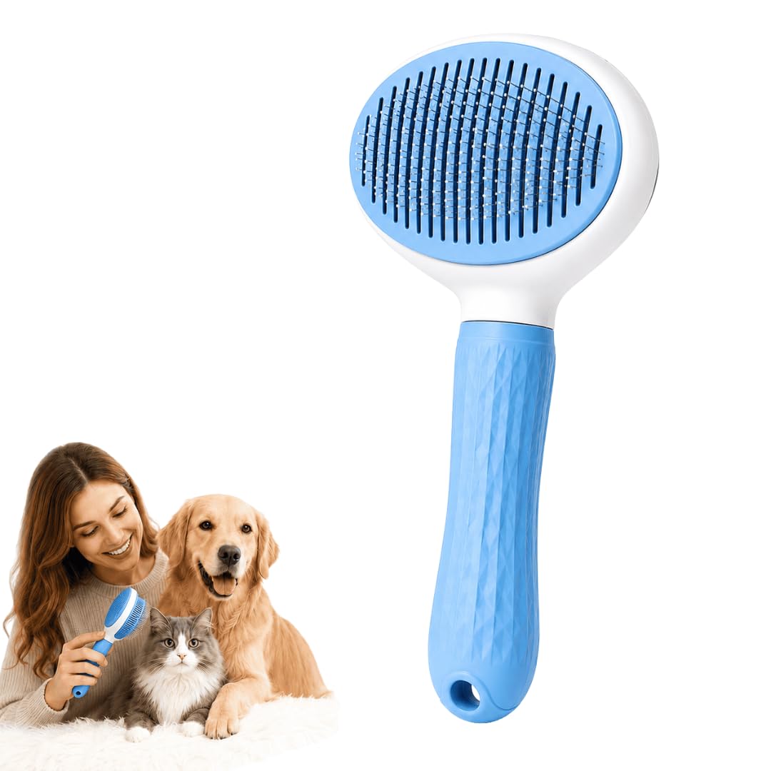 Escova Autolimpante para Cães e Gatos com Cerdas de Aço | Remove Pelos com Facilidade,