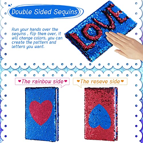 Image of Outus 4 Pcs Sequin Girls Journal Valentines Journal Gift with Color Gel Ink Pens Glitter Notebook Flip Writing Diary for Kids Girl Writing Drawing Travel Gifts(Blue Rosy,Heart)