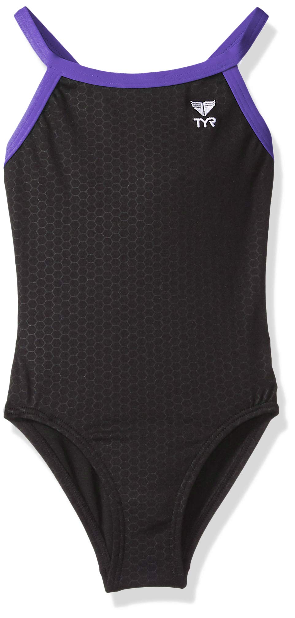 TYR Kostium kąpielowy dla dziewczynek Hexa Diamondfit, czarny/fioletowy, 22