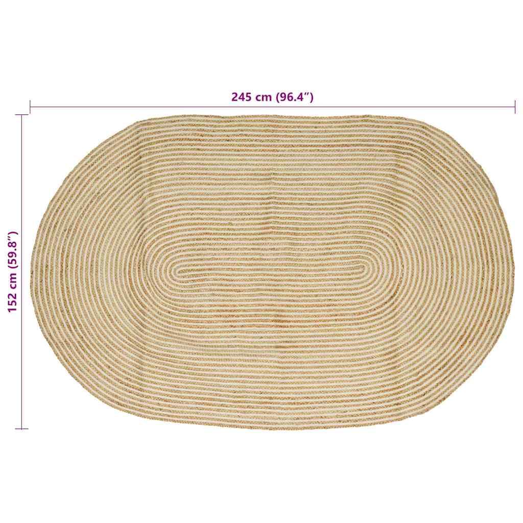 Tapis de salon, ovale, en toile de jute, blanc naturel, 245 x 152 cm, tissé à la main, lavable en machine, design moderne pour salon, chambre à coucher et couloir
