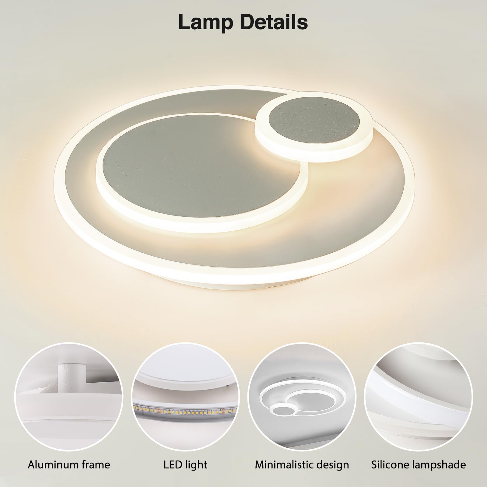 Plafoniera LED Soffitto Moderna 23W, 3000K/4500K/6500K Lampada 2300lm CRI≥80, Lampadario per Soggiorno, Camera da Letto, Ufficio, Cucina e Corridoio con Funzione Memoria Bianco
