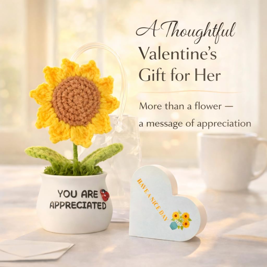 Crochet Sunflower Teacher Gift – Handmade, Never Wilt Desk Decor for Classroom or Office, Thoughtful Thank You Appreciation Gift from Students or Parents - Image 2