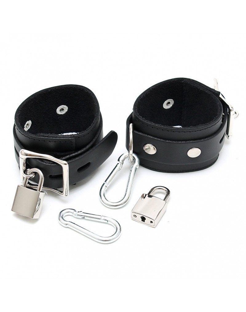 Bondage Play Esposas Cuero con Candado Y Mosquetón - 100 gr