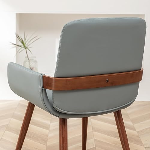 Miniatura 7 de LUNLING Juego de 2 sillas de comedor modernas de mediados de siglo, con marco de madera curvada con reposabrazos, asiento tapizado, patas de metal,