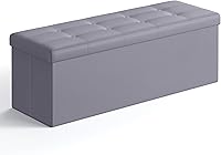 Vista 13 de Banco de asiento plegable otomano Songmics, taburete reposa pies de piel sintética, Madera, Marrón