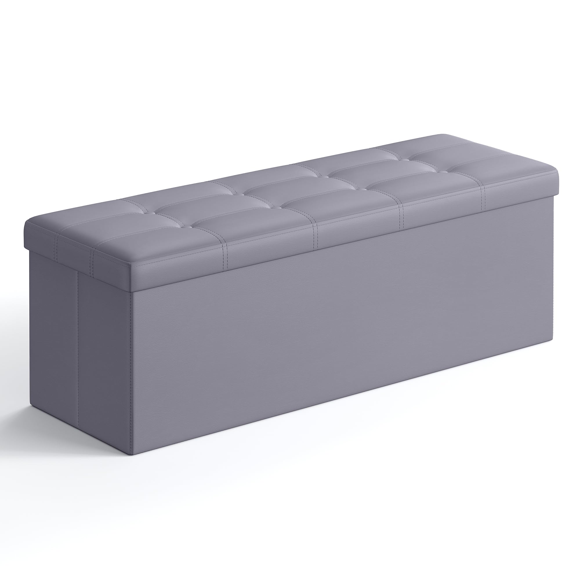SONGMICS 43 Inches Folding Storage Ottoman Bench, Storage Chest, Footrest, Padded Seat, Dove Gray ULSF70GY