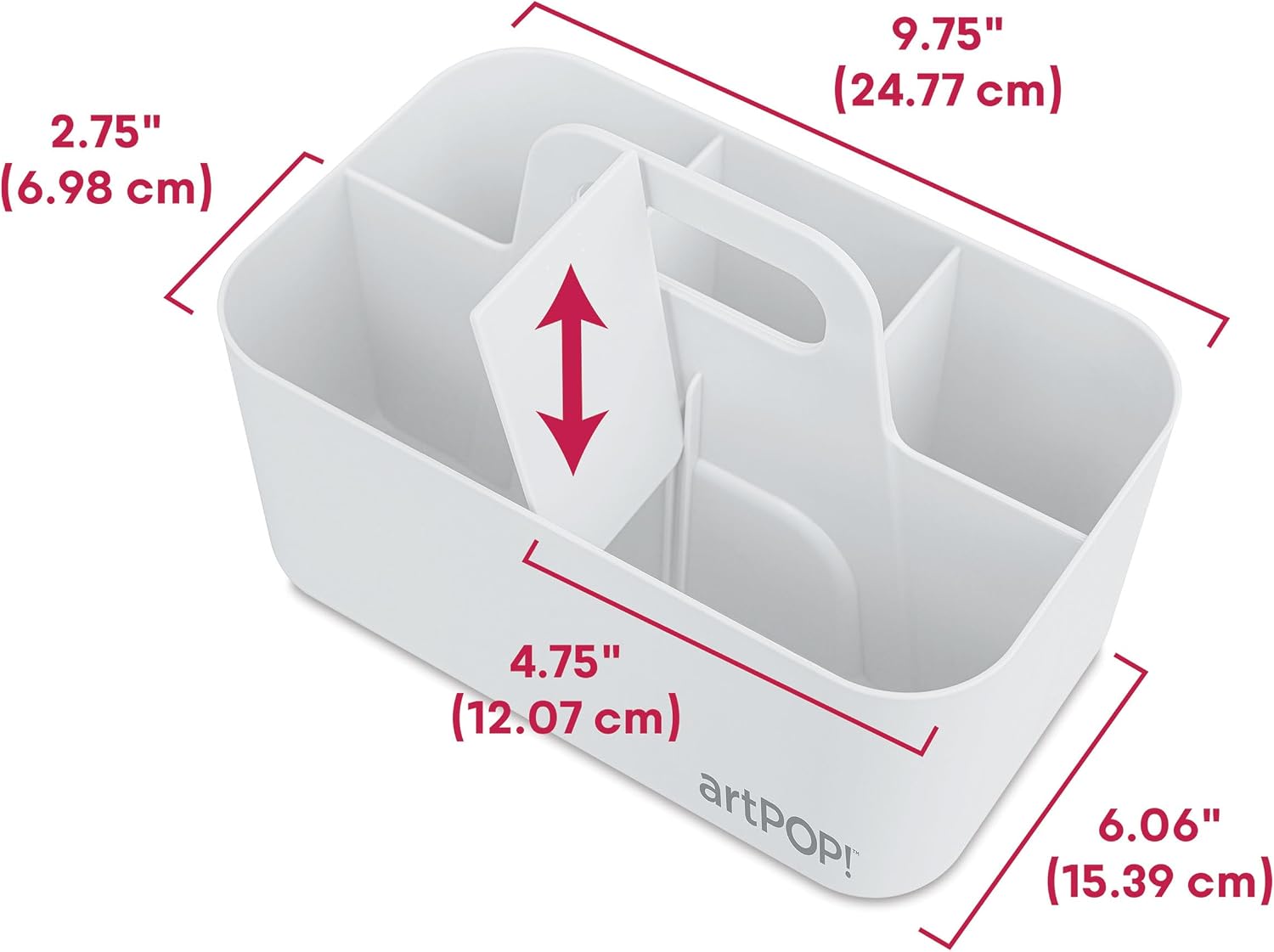 artPOP! Stackable Storage Caddies, Set of 2, White & Gray, Customizable, Multipurpose Organizer Tote with Handle, Perfect for Art Supplies, Crafts, Classrooms